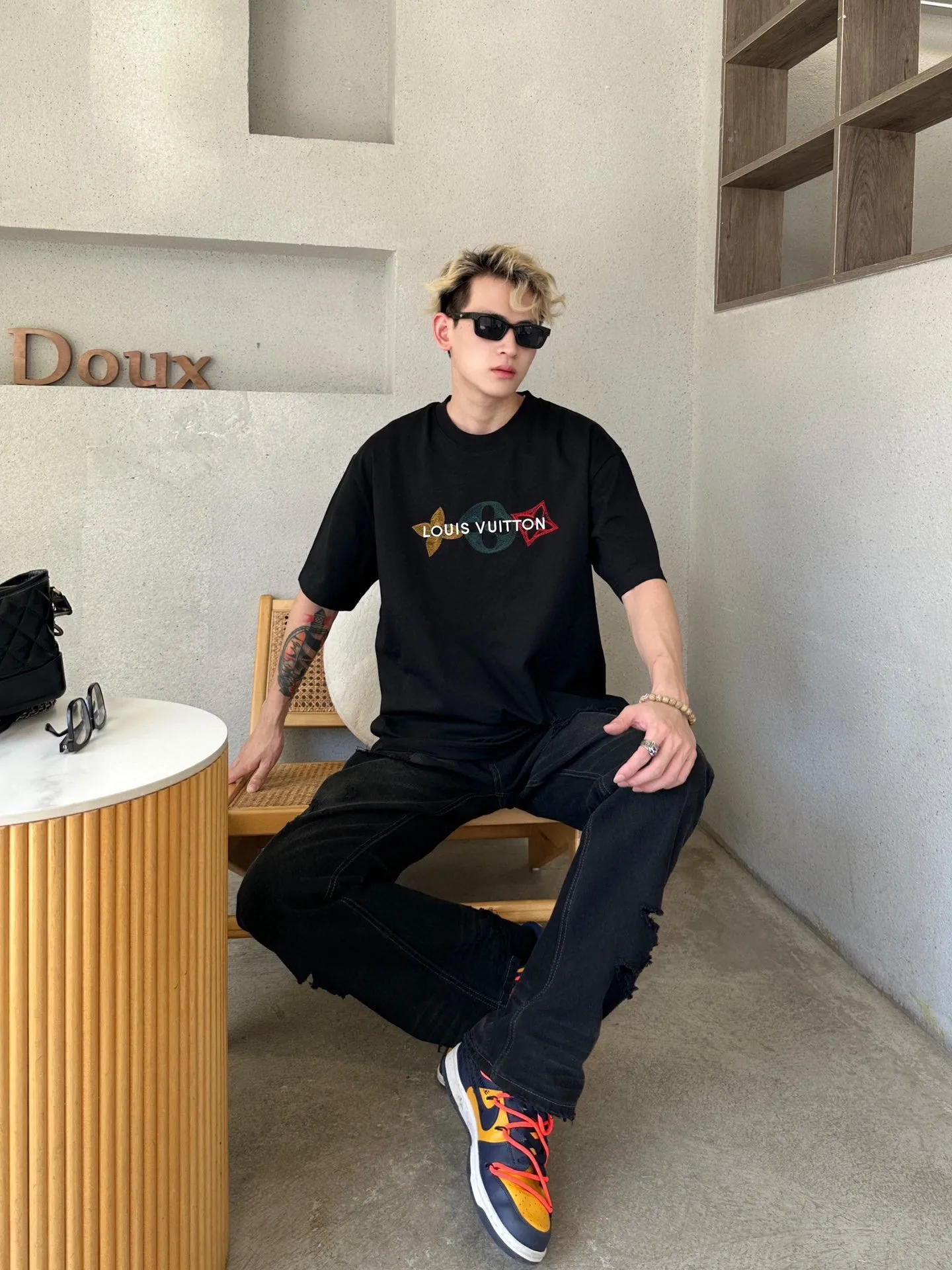 Louis Vuitton/Louis Vuitton 24ss embroidered three-letter short sleeves
